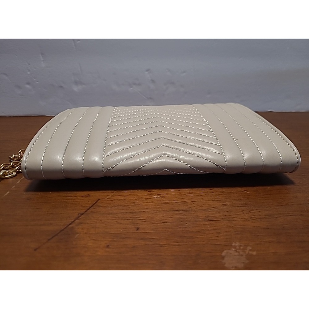 Studio Badgley Mischka Beige Chevron‎ Quilted Chain Strap Crossbody Purse Bag - Picture 5 of 11